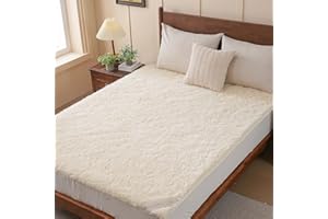 YOUR MOON Pure Merino Wool Plush Mattress Pad Full – 550GSM Thick Organic Wool Velvet Mattress Topper, Breathable Fleece Bed 