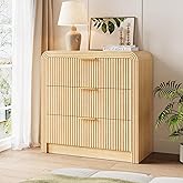 Fluted 3 Drawer Dresser, 31.8'' Tall Dresser for Bedroom, Modern Wood Chest of Drawers with Round Edge & Metal Handle, Large Nightstand with 3 Drawers for Living Room, Hallway, Entryway (Natural Oak)