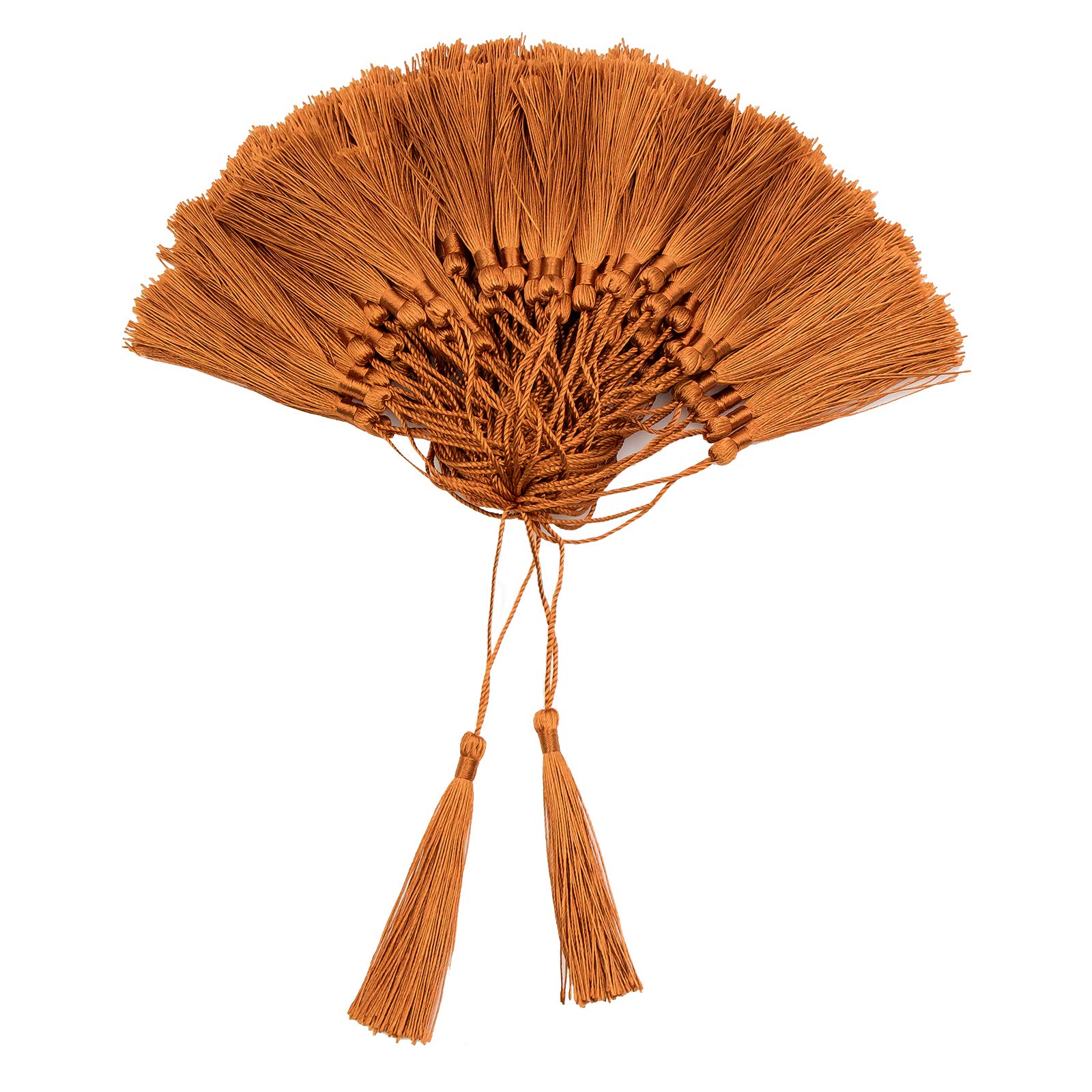 VAPKER 100 Pieces Bronze Tassels 13cm/5-Inch Silky Handmade Soft Tassels Floss Bookmark Tassels with 2-Inch Cord Loop for Jewelry Making, DIY Projects, Bookmarks