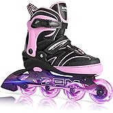 2PM SPORTS Kids Adjustable Inline Skates Ages 4-12, Youth Inline Skates for Girls Boys 5-8 8-12 with Full Light Up Wheels, Beginner Women Adult Skates