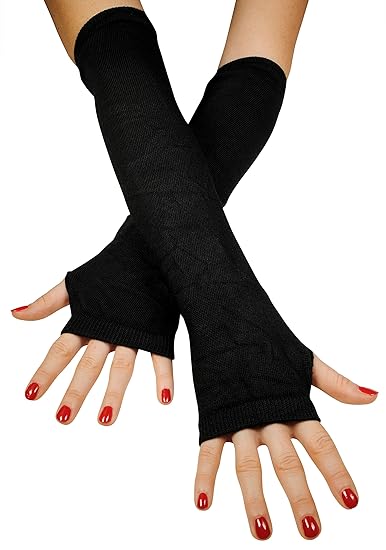 Immerschön fingerlose Armstulpen Feinstrick schwarz lang Pulswärmer Handwärmer Stulpen