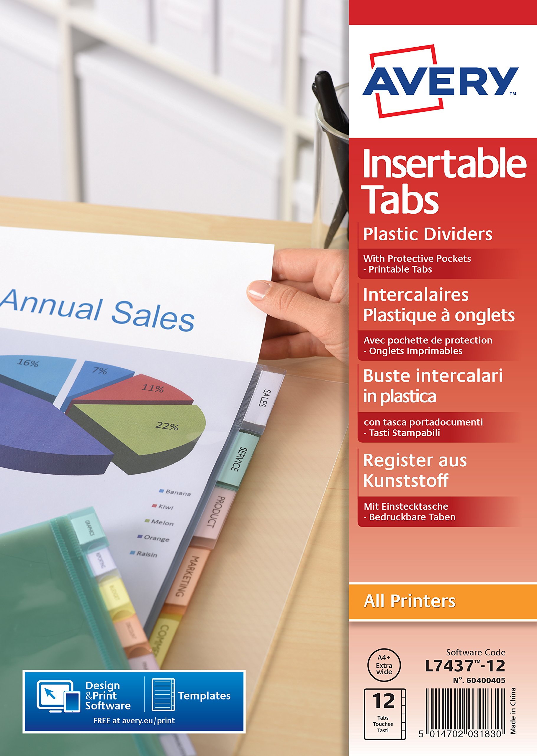 Avery Pocket Divider – Assorted Transparent Colours 12 Nails a4+ Transparent