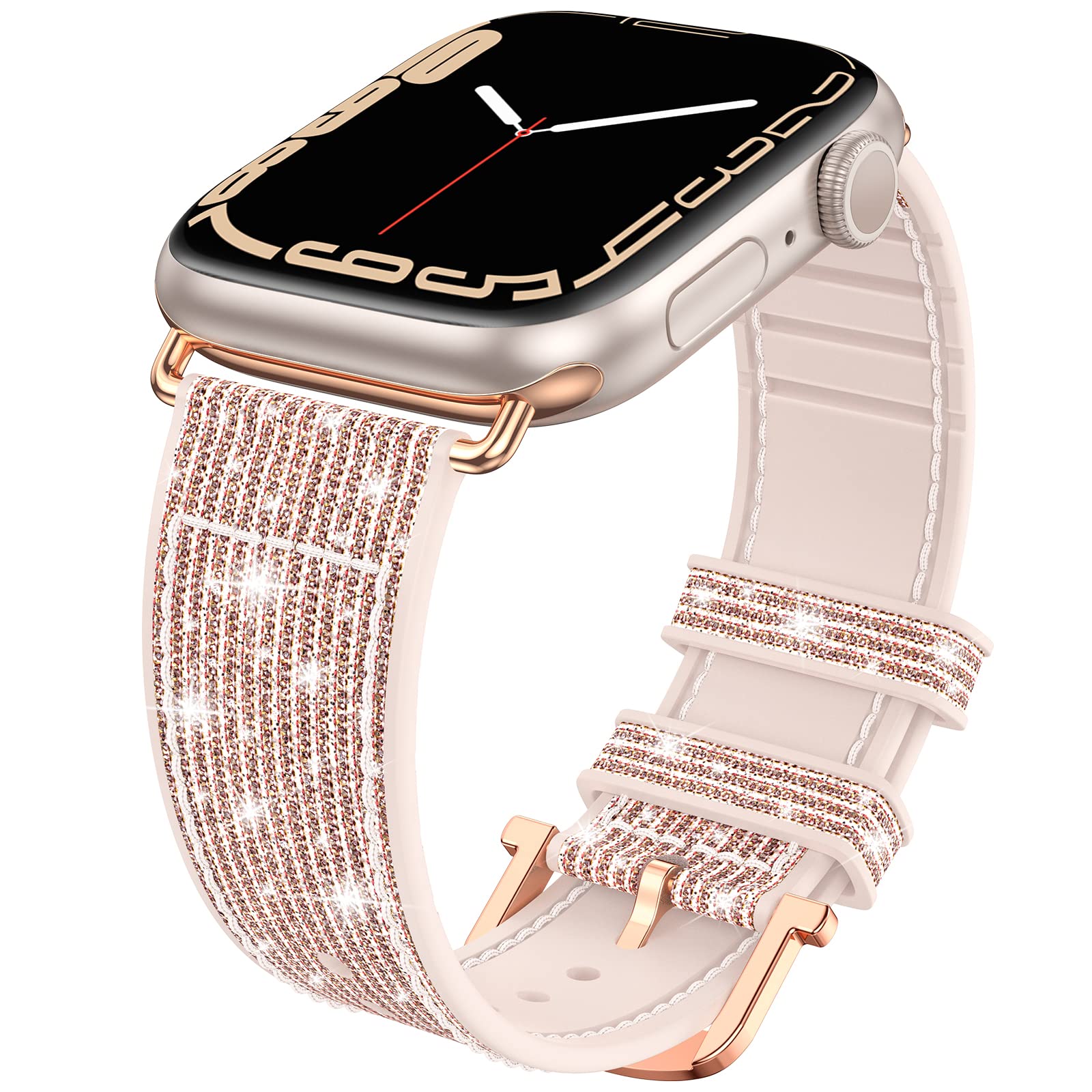 Neitra Compatible with Apple Watch Straps 38mm 40mm 41mm, Bling Soft Silicone Replacement Band, Color-Changing Smartwatch Bracelet for iWatch Series 9 8 7 6 5 4 3 SE 2023(Pink-Rosegold-Gold)
