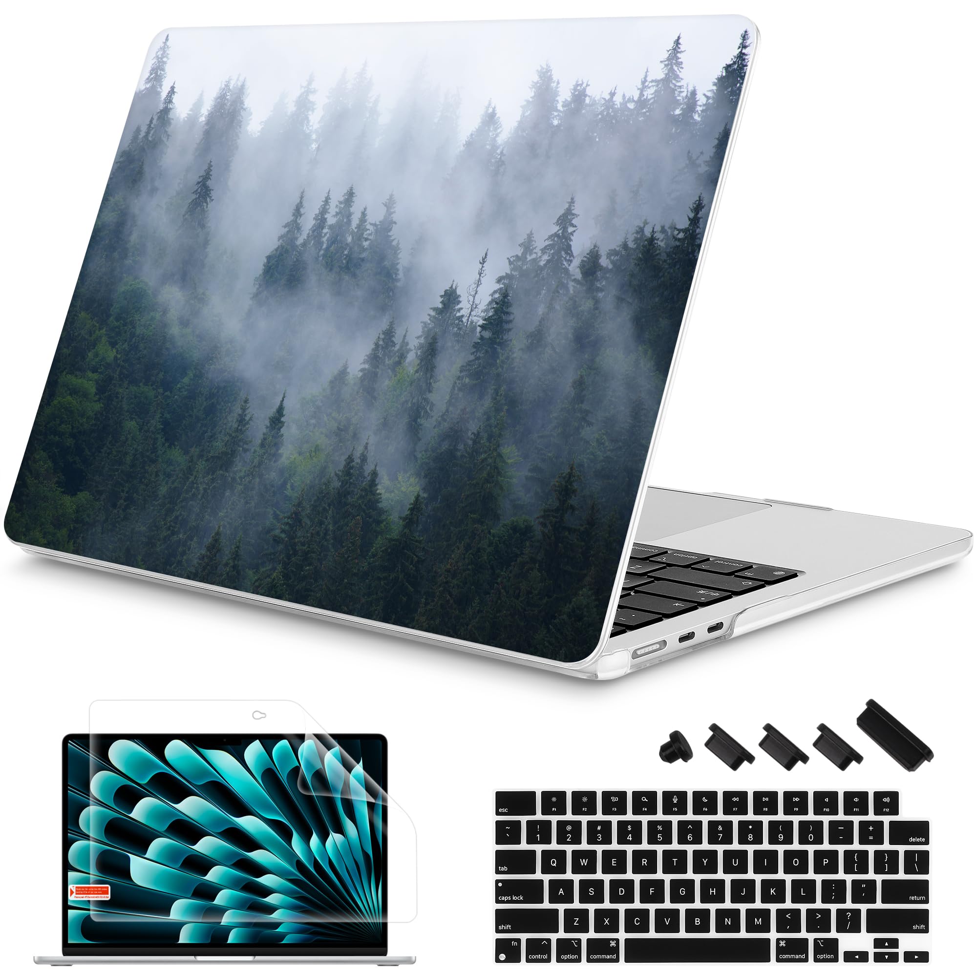 Photo 1 of Mektron Designed for 2025/2024/2023 MacBook Air 15 INCH M4 A3241 /M3 A3114 /M2 A2941 Case, Printed Plastic Hard Shell Cover with 15.3" Liquid Retina Display Touch ID, Fir Forest