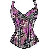 Kimring Women's Gothic Jacquard Shoulder Straps Tank Overbust Corset Bustiers