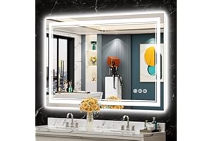 AWANDEE 48x32 LED Bathroom Mirror with Lights, Backlit + Front Lit, Anti-Fog Lighted Vanity Mirror for Bathroom Wall with 3 Colors, Dimmable, Memory, Shatter-Proof Tempered Glass, Horizontal/Vertical