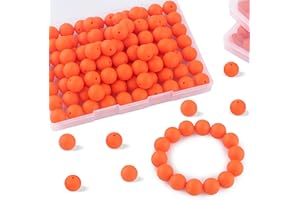 Sunrony 70Pcs Silicone Beads, 15mm Silicone Beads for Keychain Making SiliconeFocal Beads Loose Rubber Silicone Beads for Necklace Making Kit and Bulk Round Silicone Beads for Pens (Orange)