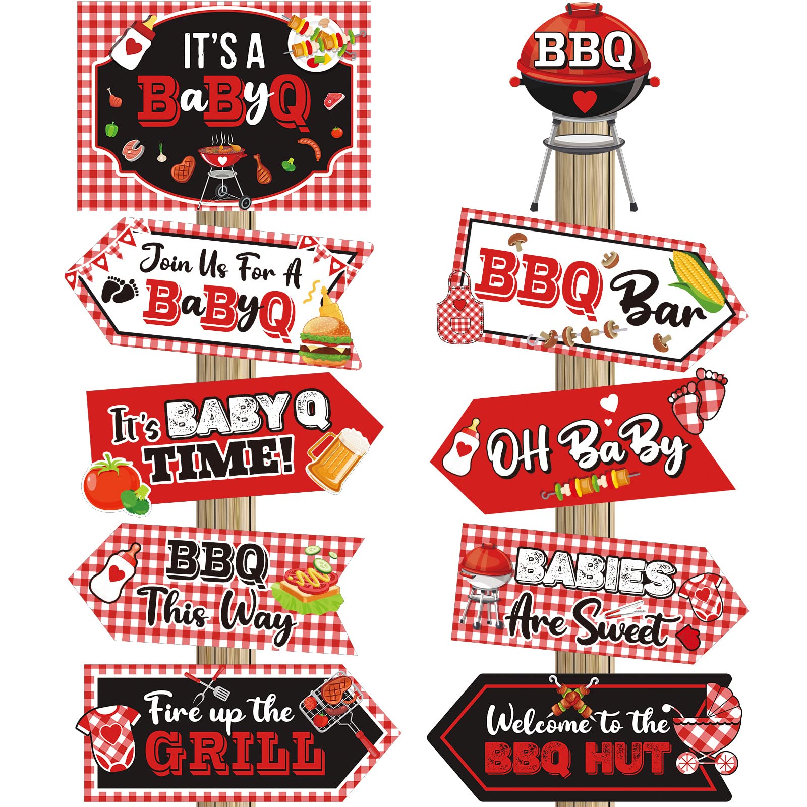 Photo 1 of 20 Pcs BBQ Party Sign Baby Shower Party Decorations Outdoor Summer Picnic Yard Decorations Photo Prop Supplies