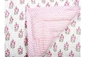 Ridhi Block Print Quilted Throw Blanket 100% Cotton Quilt, Patchwork Cover for Couch and Bed, Sage Lap Bedding Coverlet, Luxury Oversized Quilted Throw (Punch Pink, Queen 90" x 96")