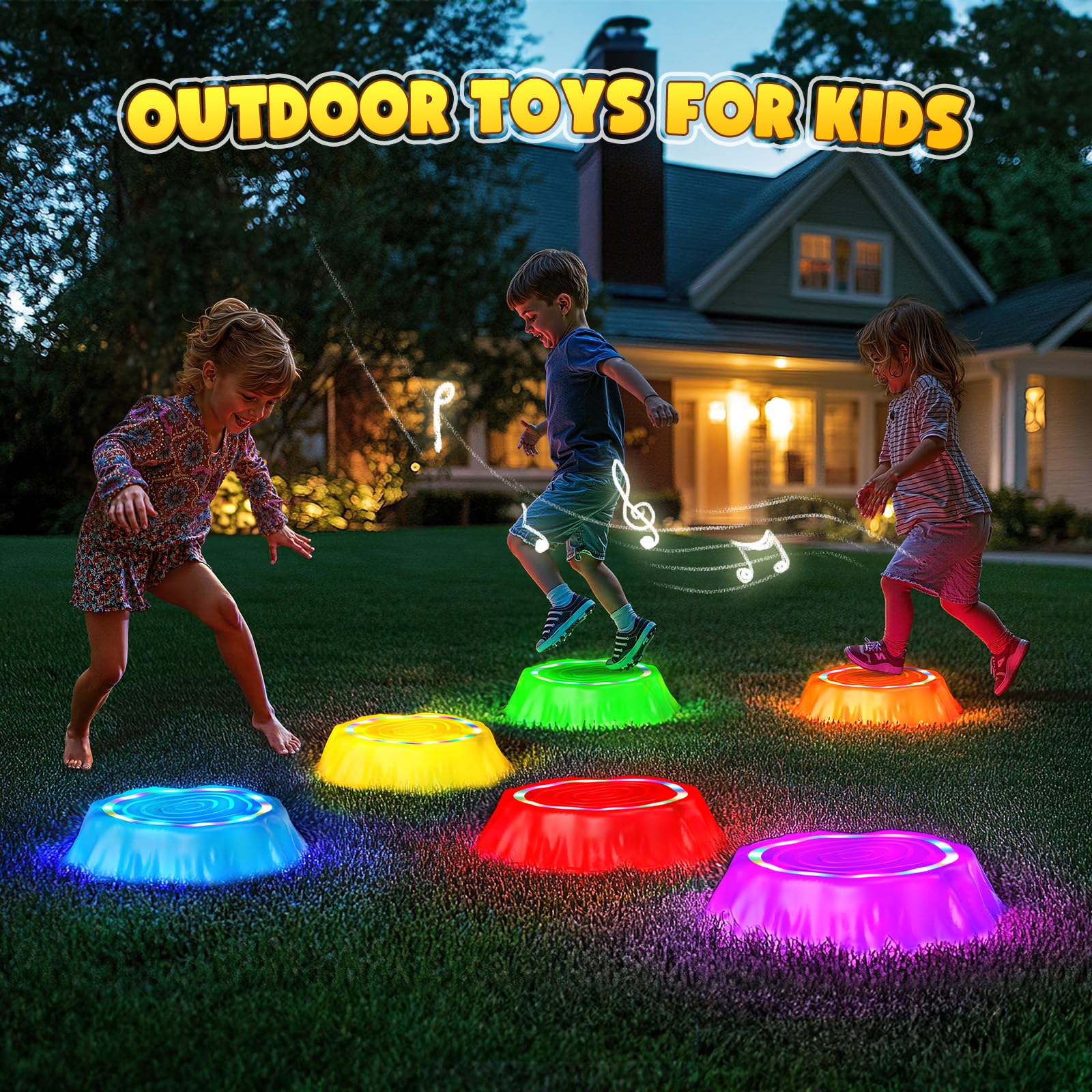 Flooyes Stepping Stones for Kids, 6pcs Light up & Music Non-Slip Stepping Stones, Sensory Toy for Toddler Balance & Coordination Skills, Indoor & Outdoor Toys, Toys for Toddlers Ages 3-5