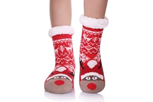 Yebing Kids Boys Girls Slipper Socks Cute Animal Fuzzy Winter Warm Fleece Lining Christmas Socks With Grippers