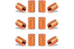 SINGARO 12PCS Tire Valve Stem Caps, Car Exterior Accessories, Aluminum Alloy Valve Cover Universal for Cars, Trucks, Motorcycles and Bicycles (Orange)