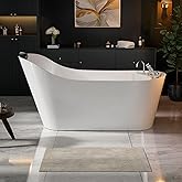 Empava 67 in. Acrylic Freestanding Bath Tub Hydromassage Gracefully Oval Shaped 7 Water Jets Soaking SPA, Single-Ended Massag