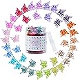 EAONE Sparkly Mini Butterfly Clips, Glitter Colorful Mini Hair Claw Clip for Girls and Women, 90s Y2K Cute Hair Styling Accessories, More than 10 Asscorted Colors, Set of 50