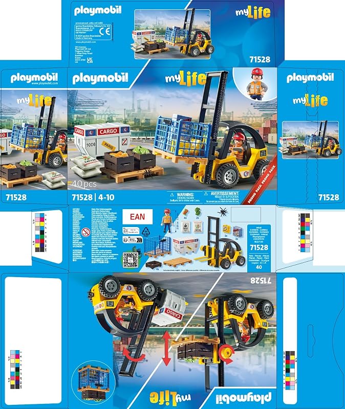 Promo Pack 71528 Chariot élévateur avec matériel - Pour déplacer des charges lourdes - Comprend un transpalette et des palettes avec des colis et des sacs de café- Univers myLife - Dès 4 ans