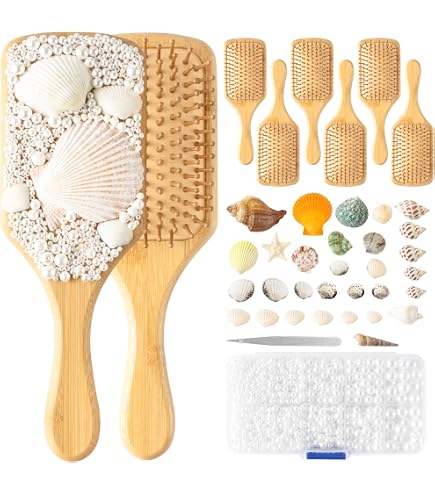 DIY Wooden Hairbrush Kit with Pearls Shells Starfish for Women Girls Gift Mermaid hair brush ??‍♀️✨? #mermaidvibes #h2o  main image 3