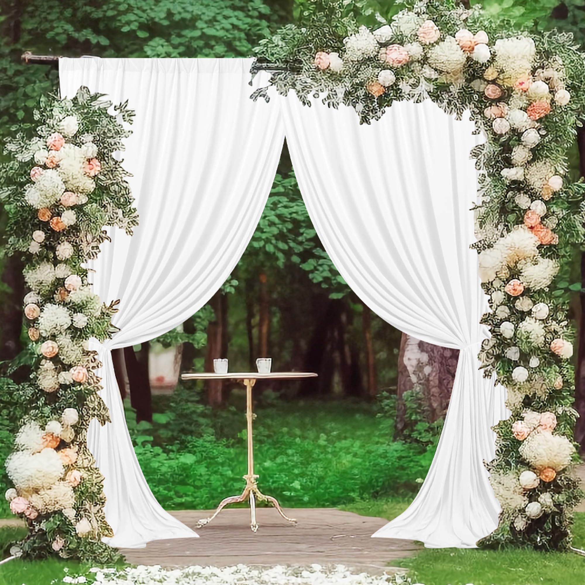 Photo 1 of MEETSKY White Backdrop Curtains for Parties - 10ft x 8ft Wedding Photo Background Curtain Rod Pocket Fabric Drapes Panels for Birthday Holiday Party Home Decoration, 5ft x 8ft, 2 Panels
