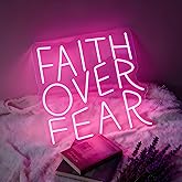 Neonawall Faith Over Fear Pink LED Neon Sign - Dimmable USB Wall Decor 12.8x12.6 Inches - Inspirational Decor for Bedroom, Prayer Room, Meditation Space Lighting