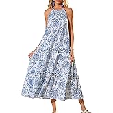 GRACE KARIN Women's Maxi Boho Dress Casual Summer Loose Long Floral Sundresses Flowy Halter Tiered Beach Vacation Outfits