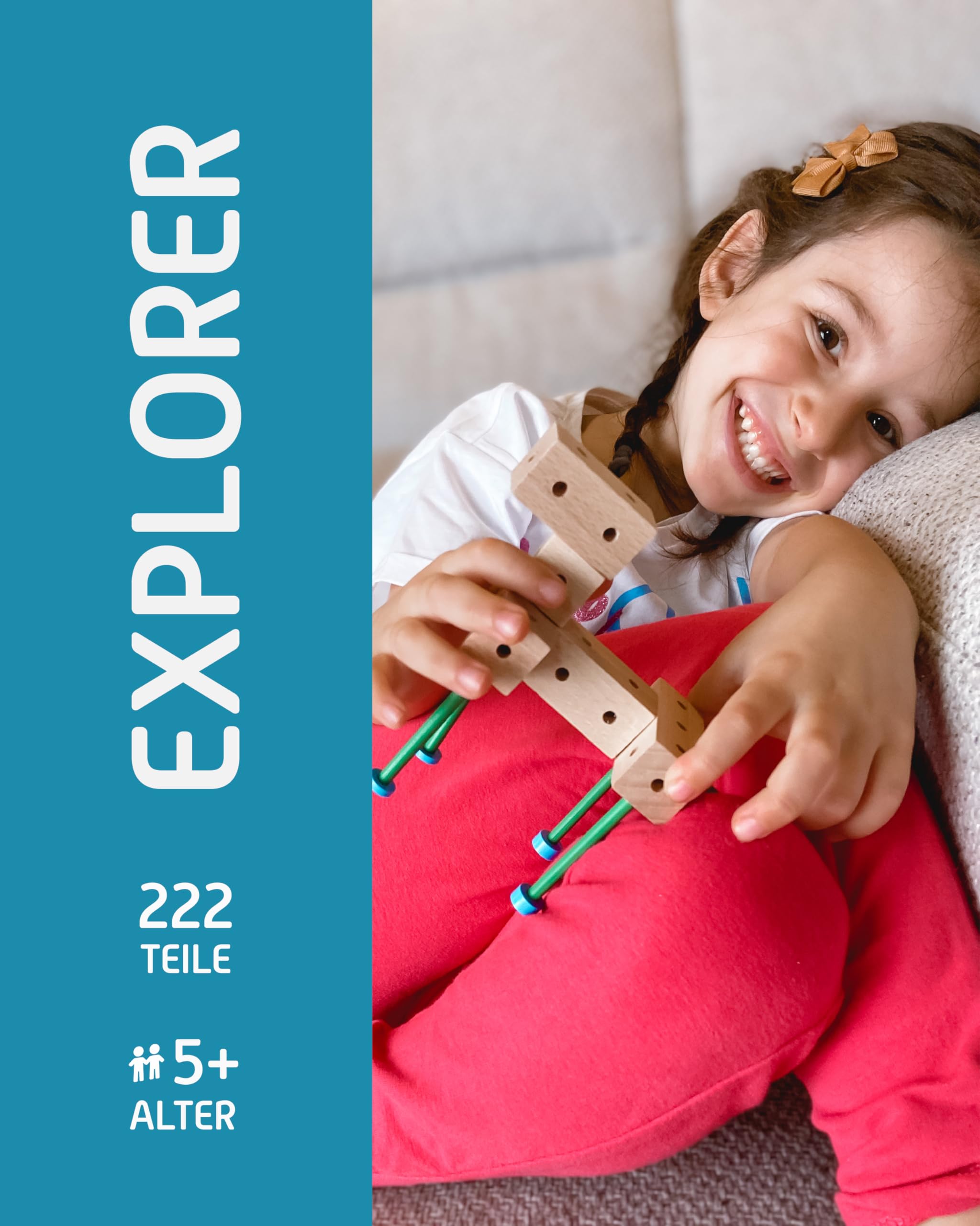 Matador Kinder Baukasten ab 5 Jahren 318-tlg. - Spannendes Holz Konstruktionsspielzeug zur Schulung von Kreativität und Feinmotorik, Bauspielzeug mit Stäbchen, Klötzen, Hammer & Zange 2
