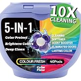 CUBEFLOW All-in-1 Laundry Detergent Pods | 10X Deep Clean | Prevents Color Bleed, Eliminates Odors &amp; Locks in Floral Freshness | with Color Protection Technology | 5-in-1 Power, 40 Count