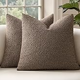 MIULEE 20x20 Inch Decorative Pillow Covers for Couch Bed Set of 2 Textured Boucle Neutral Throw Pillow Covers Dark Brown Accent Solid Vintage Pillowcases Sofa Living Room Home Decor