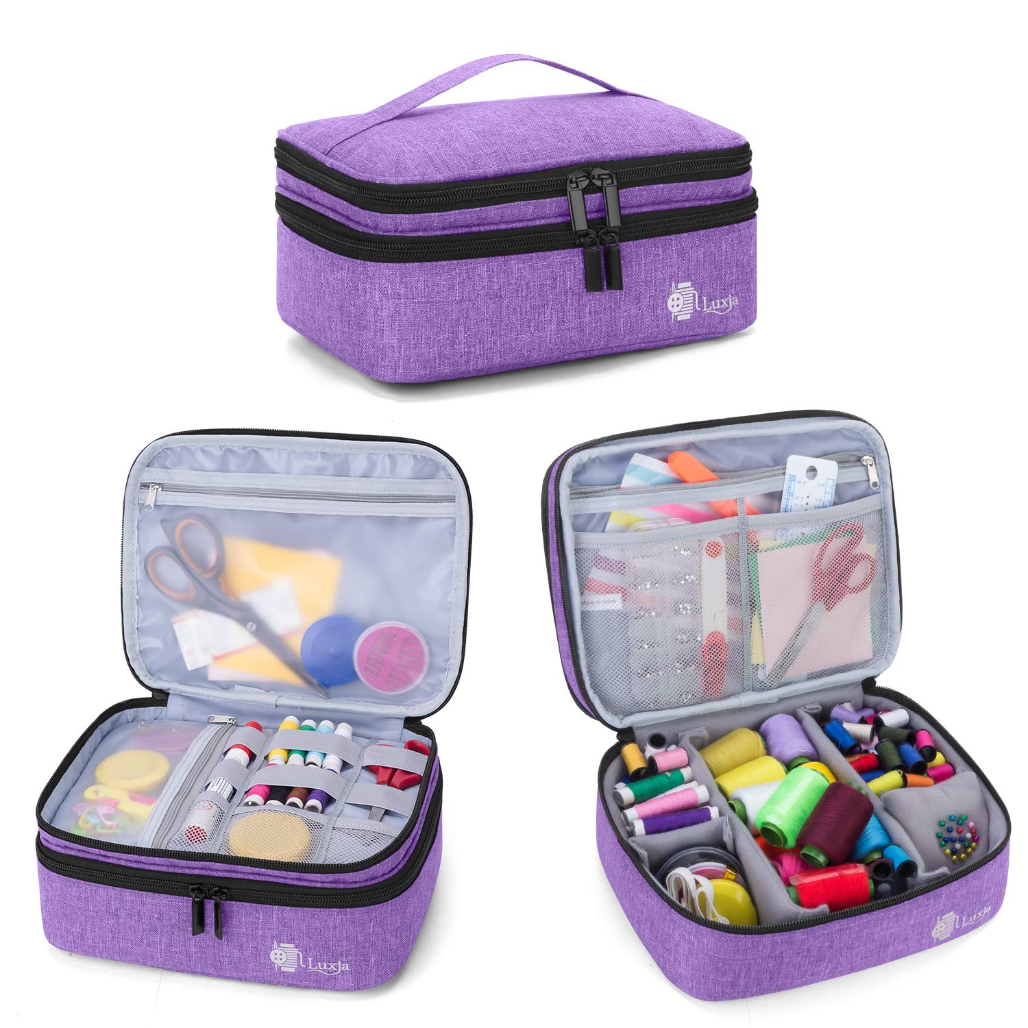 Luxja Double-Layer Sewing Supplies Organiser, Sewing Accessories Organiser for Needles, Thread, Scissors, Measuring Tape and Other Sewing Tools (Bag Only), Purple