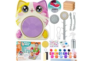 Roaxkois Pottery Wheel for Kids – Complete DIY Arts & Crafts Painting Kit with Air Dry Clay, Paints, Tools, Apron & Stickers – Creative Gift for Girls & Boys Ages 6 7 8 9 10 11 12+