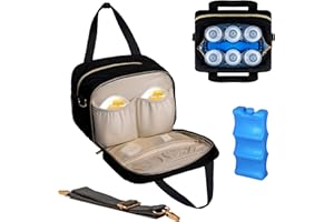 Canero Breastmilk Cooler Bag with Shoulder Strap and Ice Pack Fits 6 Bottles Up to 11oz Compatible with Medela Elvie Momcozy Wearable Breast Pumps Insulated Bottle Storage