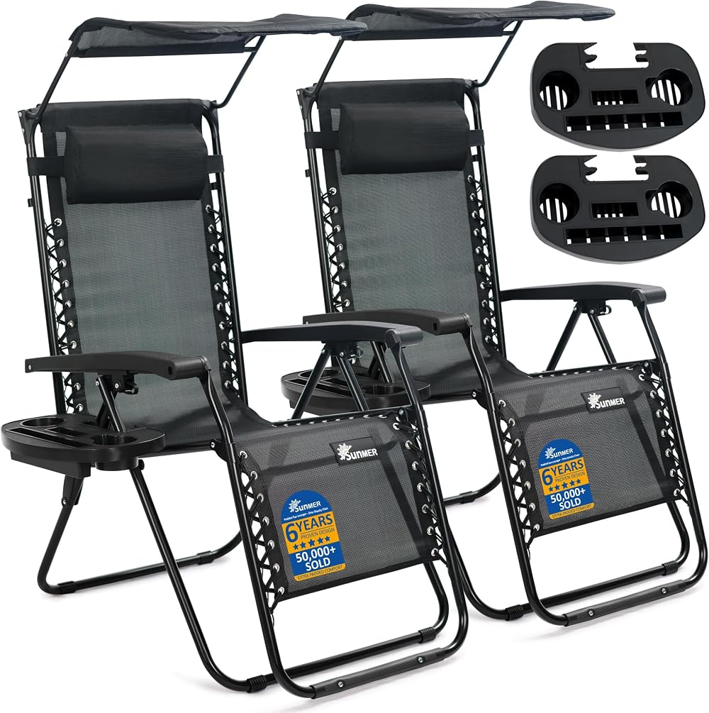 SUNMER Sun Lounger Set of 2 Zero Gravity Chairs with Cup/Phone Holder