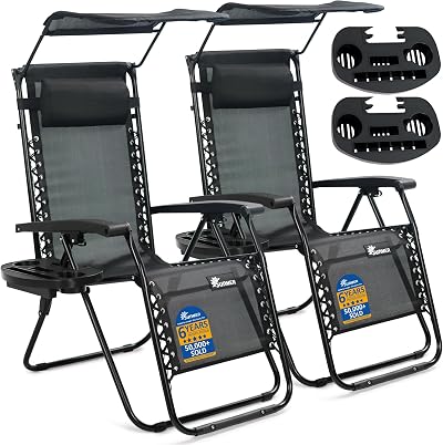 SUNMER Sun Lounger Set of 2 Zero Gravity Chairs with Cup/Phone Holder