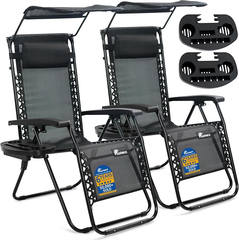 SUNMER Sun Lounger Set of 2 Zero Gravity Chairs with Cup/Phone Holder