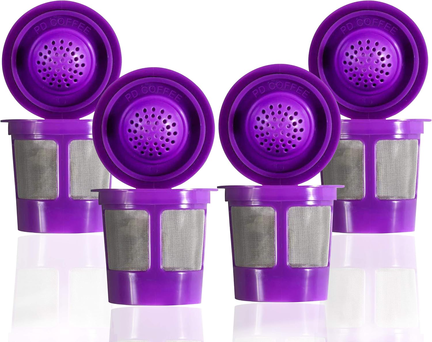 Reusable Filter Cups Compatible with Keurig K-Cups for Keurig 1.0 & 2.0 Machines (4-Pack) - Fits Most Keurig K-Cup Brewers (Purple)