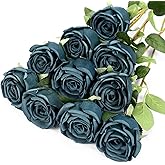DuHouse 10pcs Fake Roses Artificial Silk Flowers Faux Rose Flower Long Stems Bouquet for Arrangement Wedding Centerpiece Party Home Kitchen Decor(Peacock Blue)