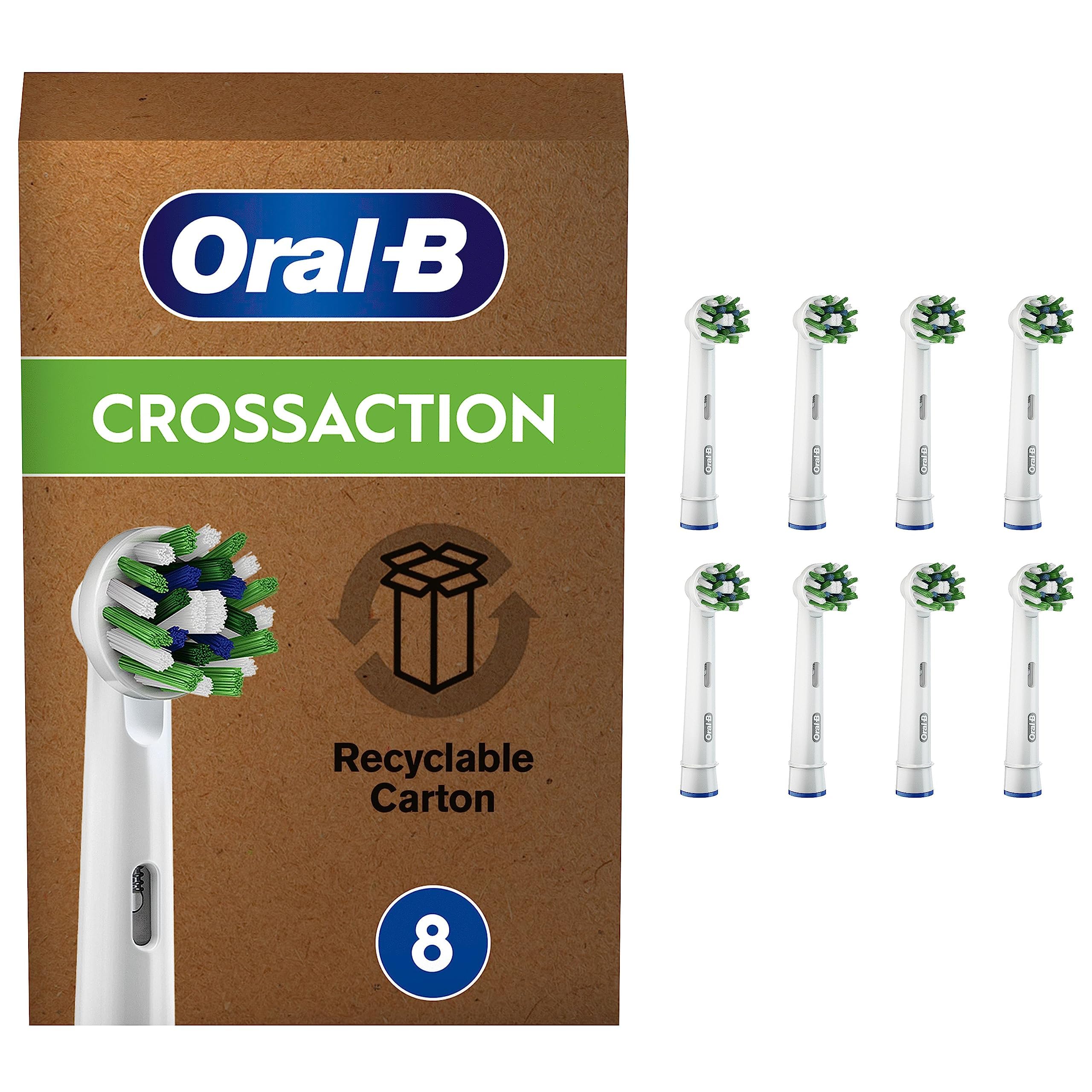 Oral-B Cross Action Electric Toothbrush Head with CleanMaximiser Technology, Angled Bristles for Deeper Plaque Removal, Pack of 8, Suitable for Mailbox, White