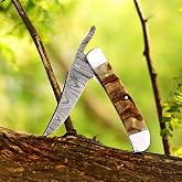 BE BREAK EDGE ,Handcrafted Damascus Steel Rus Lock Pocket Knife with, Traditional Folding Blade, Everyday carry, with leather sheath (Ram)