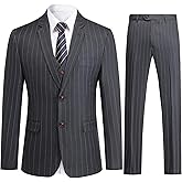 Cloudstyle Mens 3 Piece Stripe Suit Set Center Vent 2 Button Tux Blazer Jacket Vest Trousers