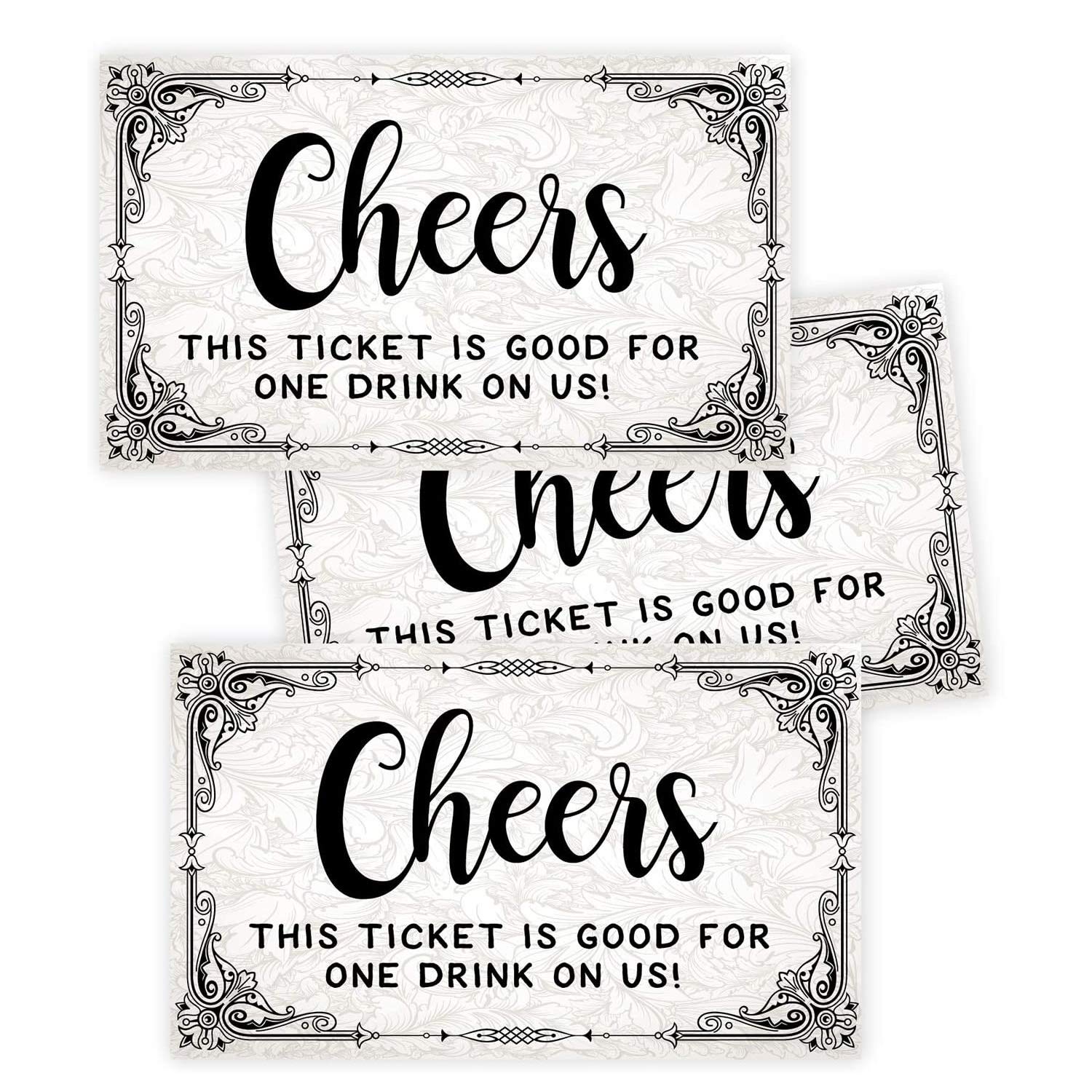 Photo 1 of 50 Cheers Free Drink Tickets - Party Drink Tickets for Wedding, Corporate Event, Work Party, Party Bar.One Free Beer Wine Alcohol Soft Drink or Food Vouchers.