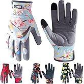KDK Gardening Gloves for Women, Flexible Breathable Garden Gloves, Leather Working Gloves for Weeding, Digging and Pruning (M-Birds)