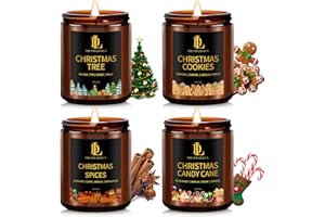 DL DREAMY DEWLA Christmas Candle Set, Scented Candle for Holiday, 4 Pack Soy Candles for Home Scented, Christmas Holiday Candle Gifts for Women Men, Scents of Christmas Tree/Cookies/Spices/Candy Cane