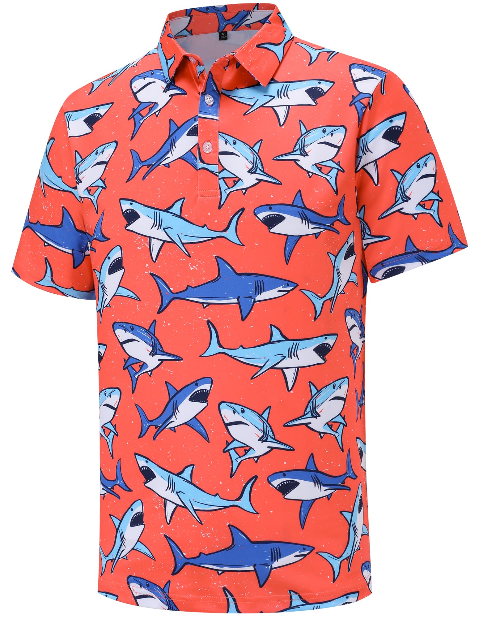 Photo 1 of Mens Golf Polo Shirts Short Sleeve Dry Fit Print Performance Moisture Wicking Casual Funny Golf Polo Shark Shirts for Men