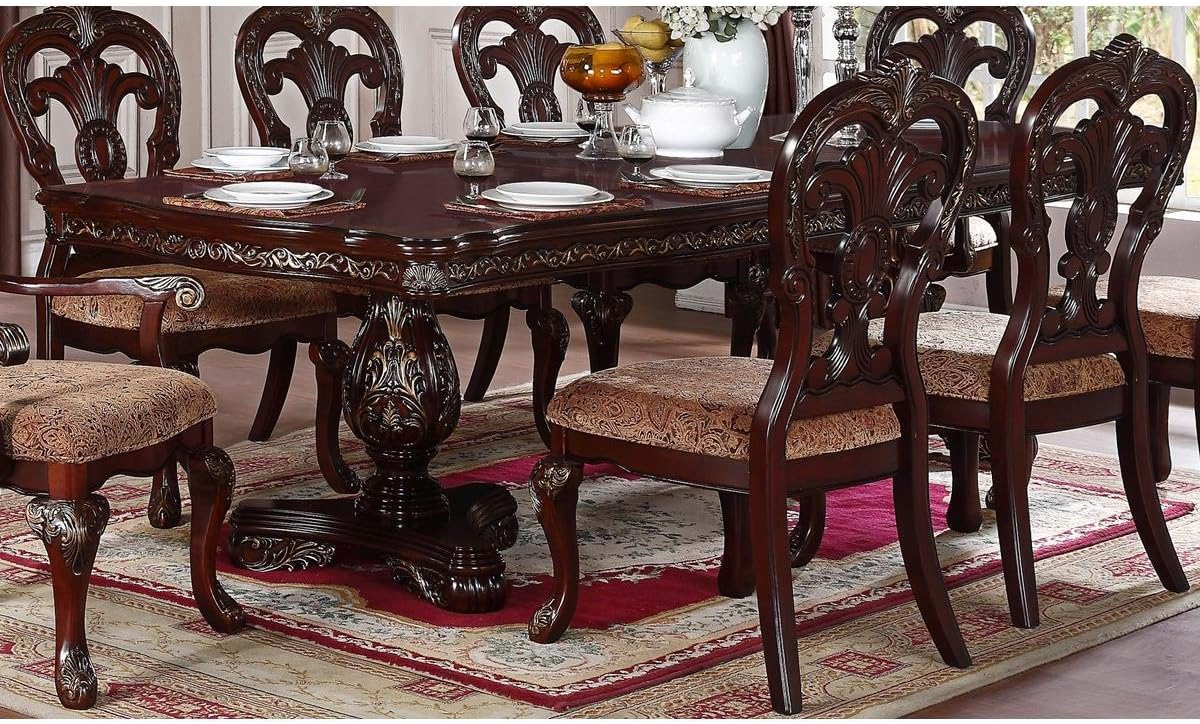 HEFX Dublin 86-114 inch Dining Table in Warm Cherry - Colonial, Claw Feet, Wood Carving