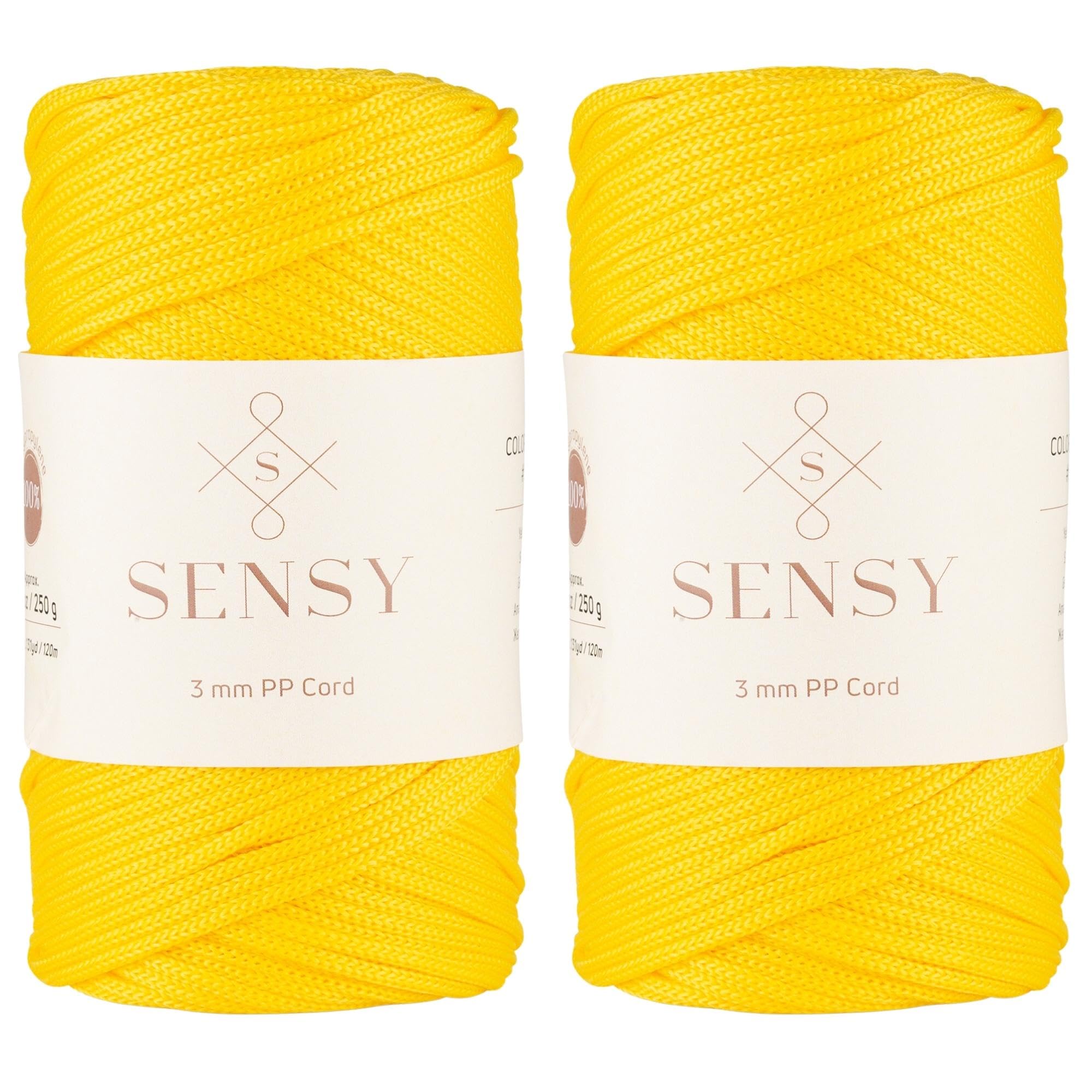Sensy 3mm Polyester Macrame Cord, 131 Yards, Yellow