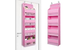 GIRAFFE CREATION Over Door Hanging Organizer with 4 Large Capacity Pockets, Ideal Storage for Closet, Bathroom, Nursery, Bedroom, Dorm, Toys, Cosmetics, and Baby Essentials, Pink