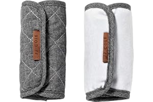 JJ Cole Reversible Seat Belt Covers - Quilted Seat Belt Cover for Car Seat Straps - Heather Gray - Car Seat Belt Cover - Baby Travel Essentials