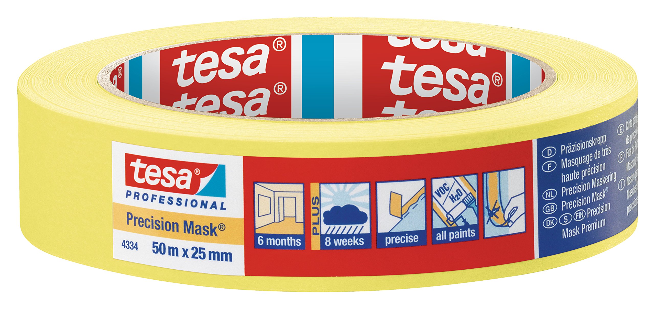 tesa 43340000100 Precision Mask Indoor Masking Tape for Painting and Decorating, Residue Free Removal, 50 m x 25 mm
