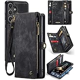 Kowauri Wallet Case for Samsung Galaxy S25 Plus, Zipper Purse Folio Leather Wallet with Card Holder Wrist Strap Detachable Magnetic Shockproof Protective Back Case for Samsung Galaxy S25 Plus (Black)