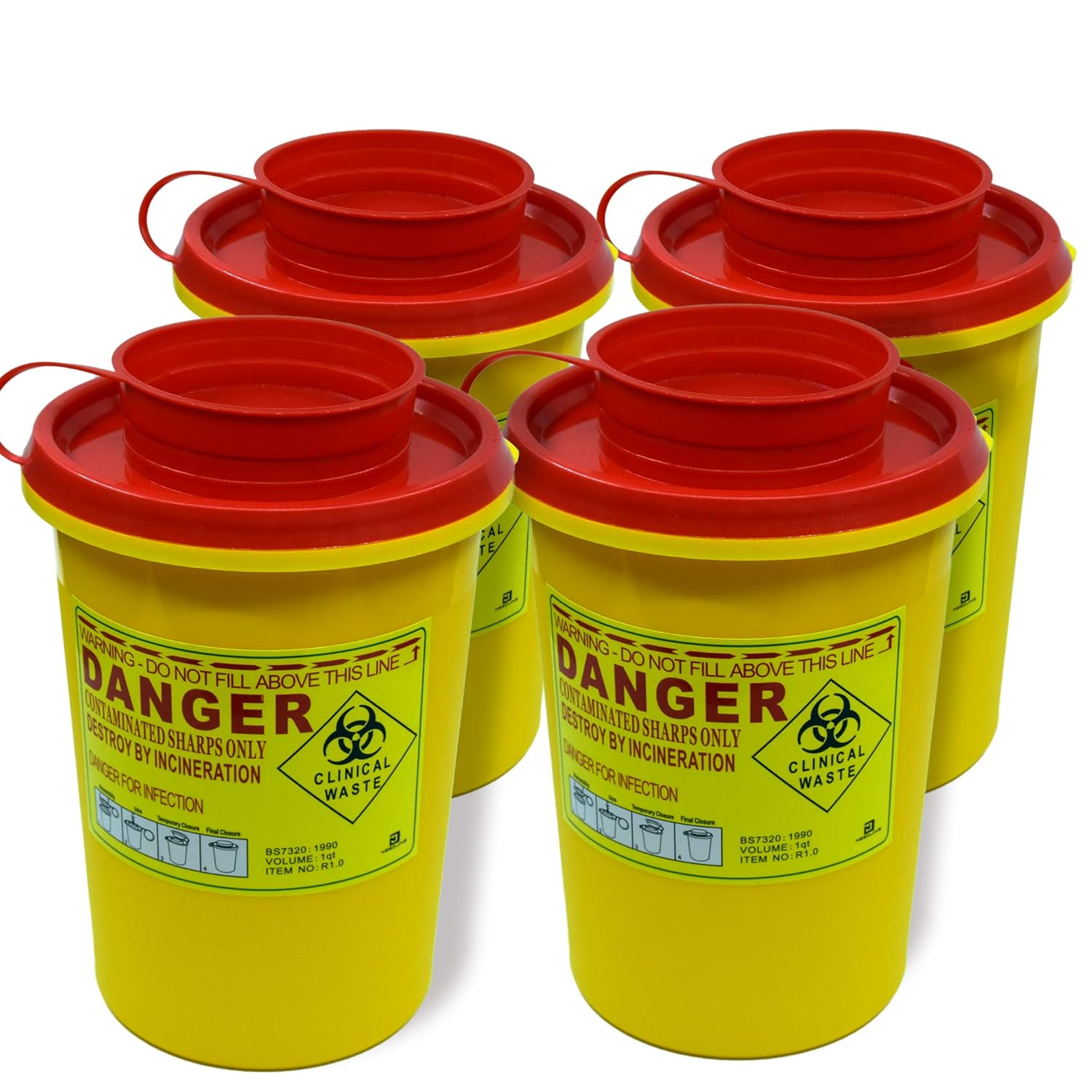4-Pack Sharps Container（1 Quart）,Sharps Needle Disposal Containers,Biohazard Containers Sharps Box Small Sharps Container Needle Disposal Box: Industrial & Scientific