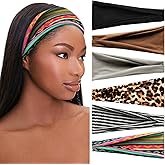 SAWINDA 6 Pack Boho Headbands for Women Fashion Short Head Bands Stretchy Non Slip Hair Bands for Women's Hair African Cloth Bandanas for Women Yoga Workout Head Wraps Accessories