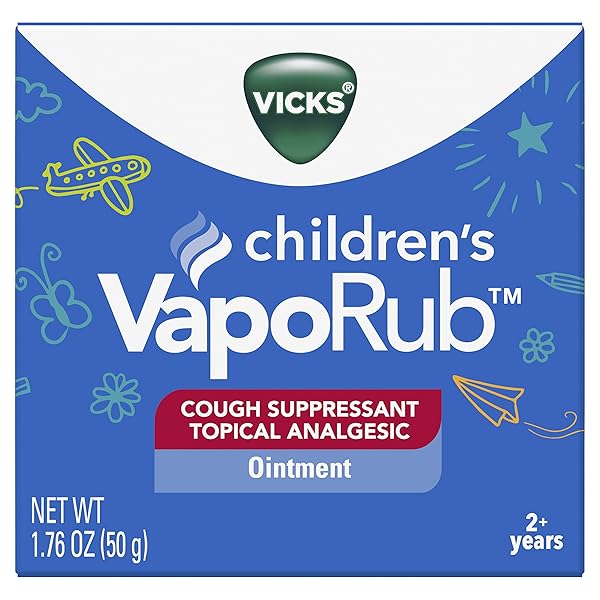 VICKS CHILDREN’S VAPORUB, TOPICAL COUGH SUPPRESSANT AND ANALGESIC, RELIEVES COUGHS AND MINOR ACHES AND PAINS, CLINICALLY PROVEN, STARTS WORKING IN MINUTES FOR FAST RELIEF, FOR CHILDREN AGES 2+, 1.76OZ
